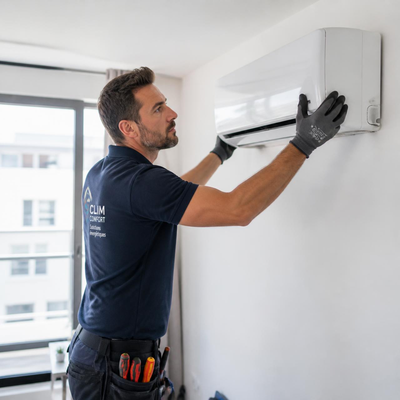 Technicien certifié posant une unité intérieure